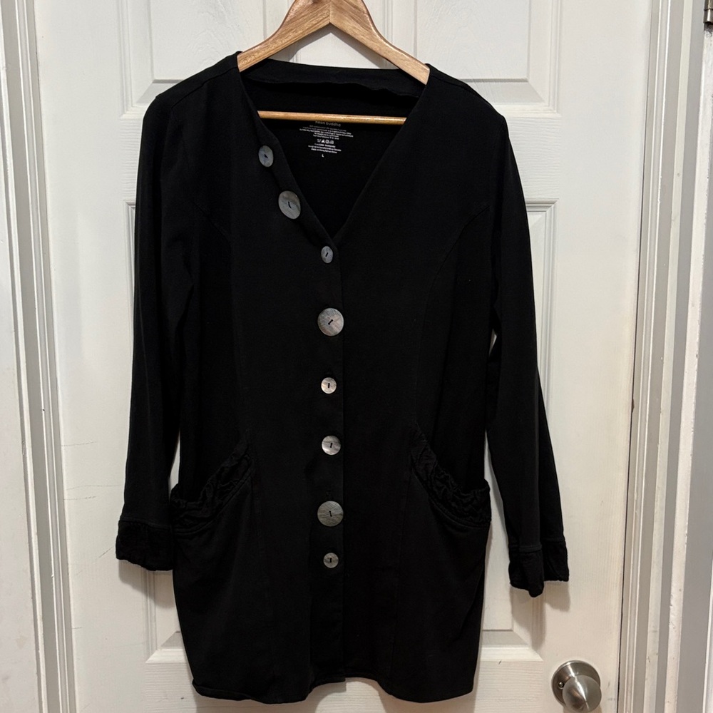 Neon Buddha Black Button-Front Long Sleeve Jersey Cardigan/Jacket